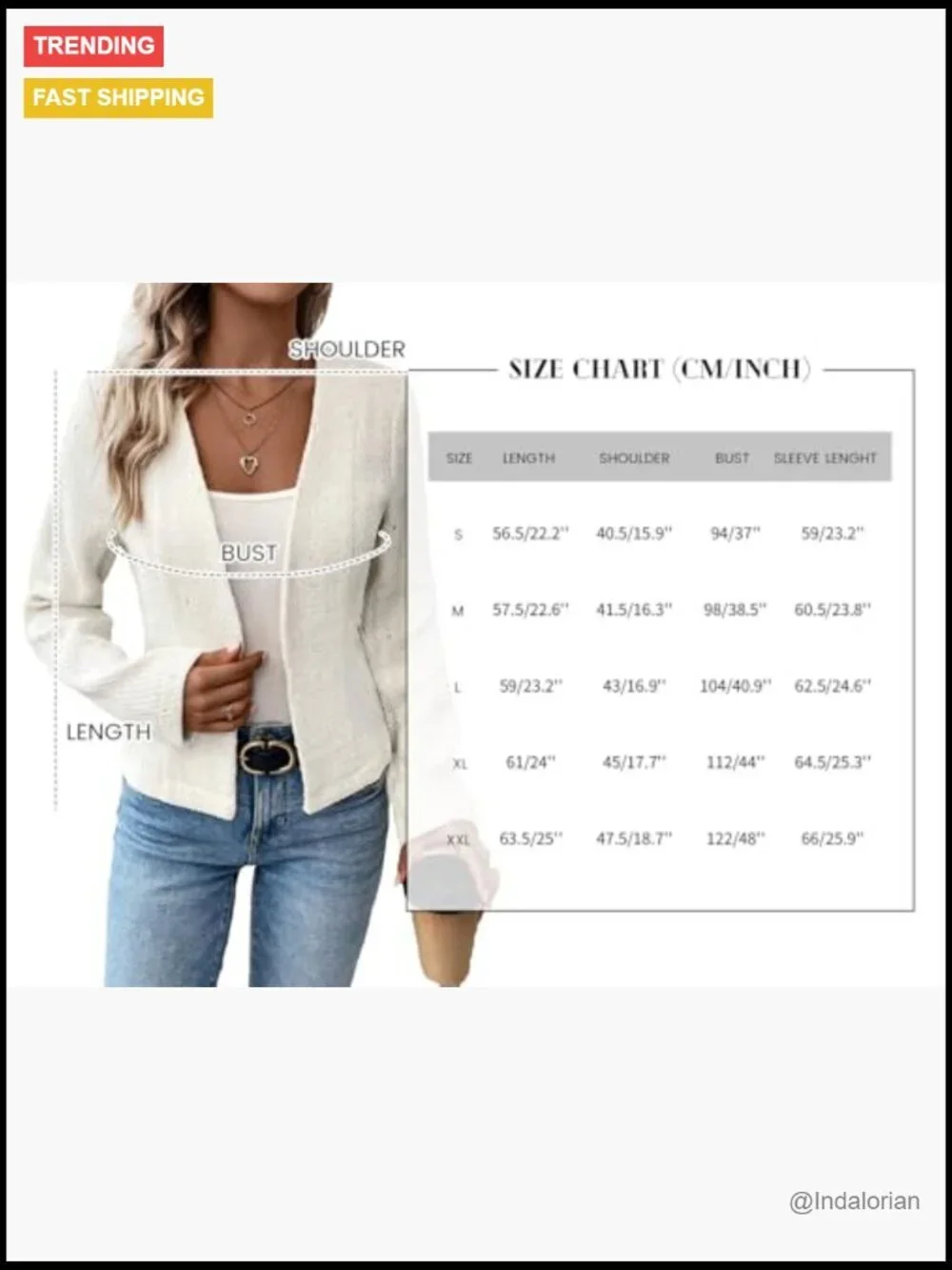 Tweed Blazer Jacket Collarless Open Front Slim Fit Work Casual